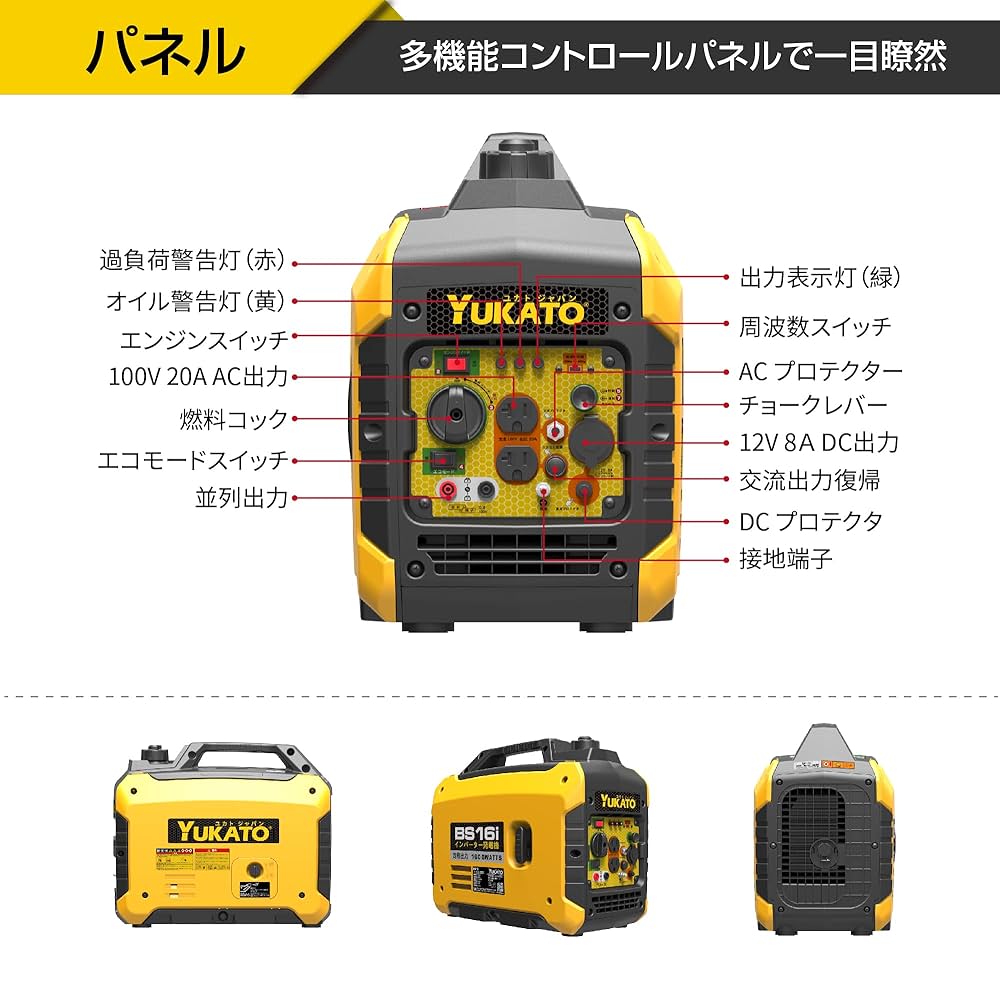 Amazon | YUKATO インバーター発電機 1Lガソリン携帯缶付き 定格